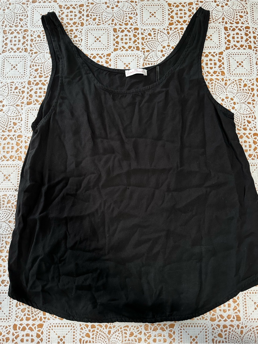 Simply Blessed Black Rayon Sleeveless Tank Top Women’s Large Flowy Casual Blouse